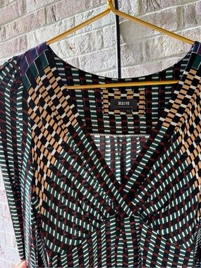 Maeve Multi-Stripe V-Neck Dress in Black, Green & Tan
